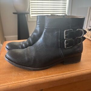 Frye Black Leather Buckle Boots